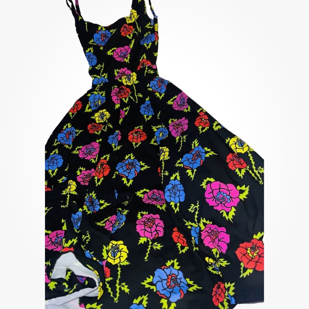 Nooworks bell rose black and multi color tank spin dress rare! Size small
